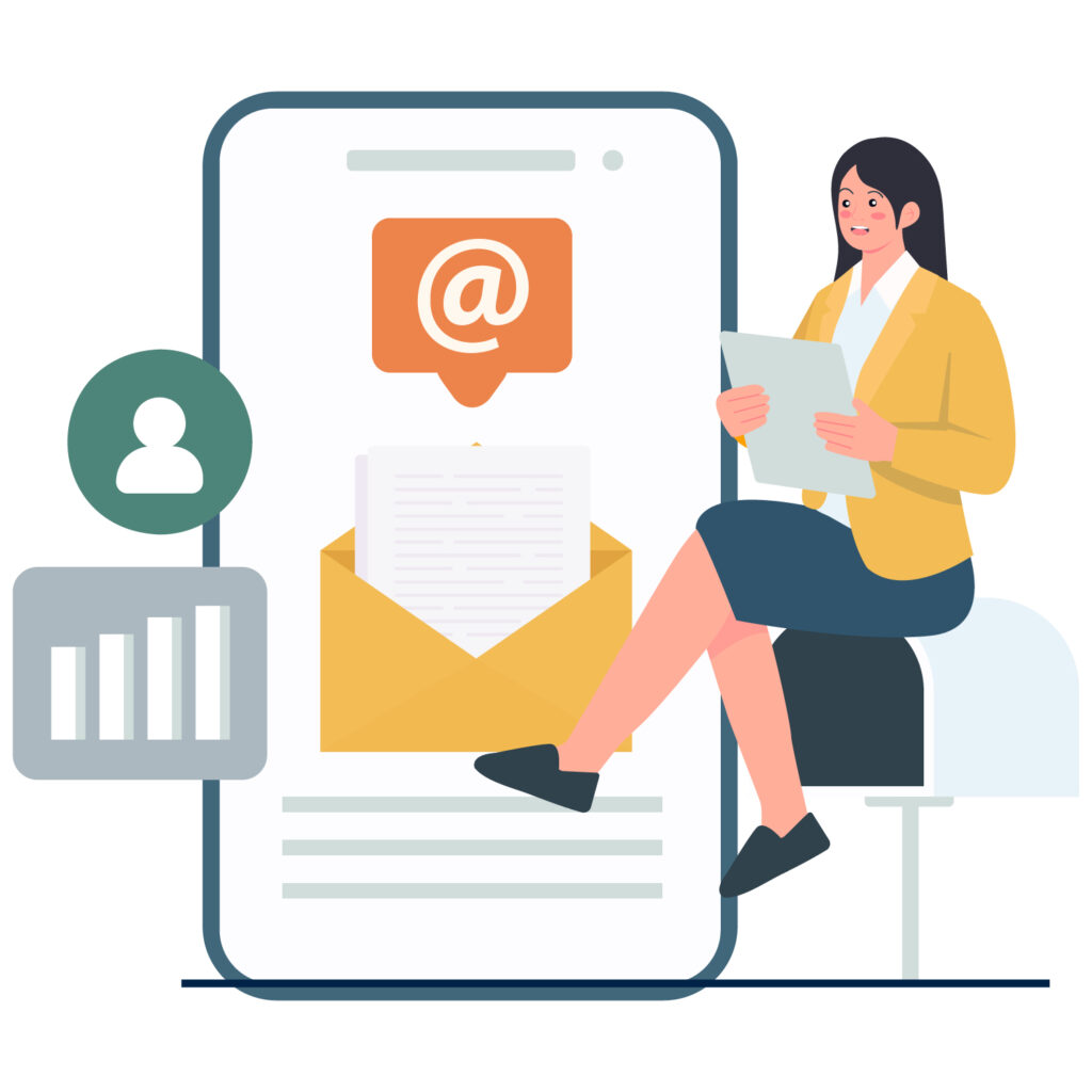 Businesswoman runs email marketing campaign illustration
