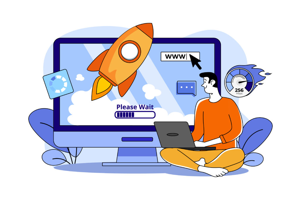 Man manages high speed website illustration