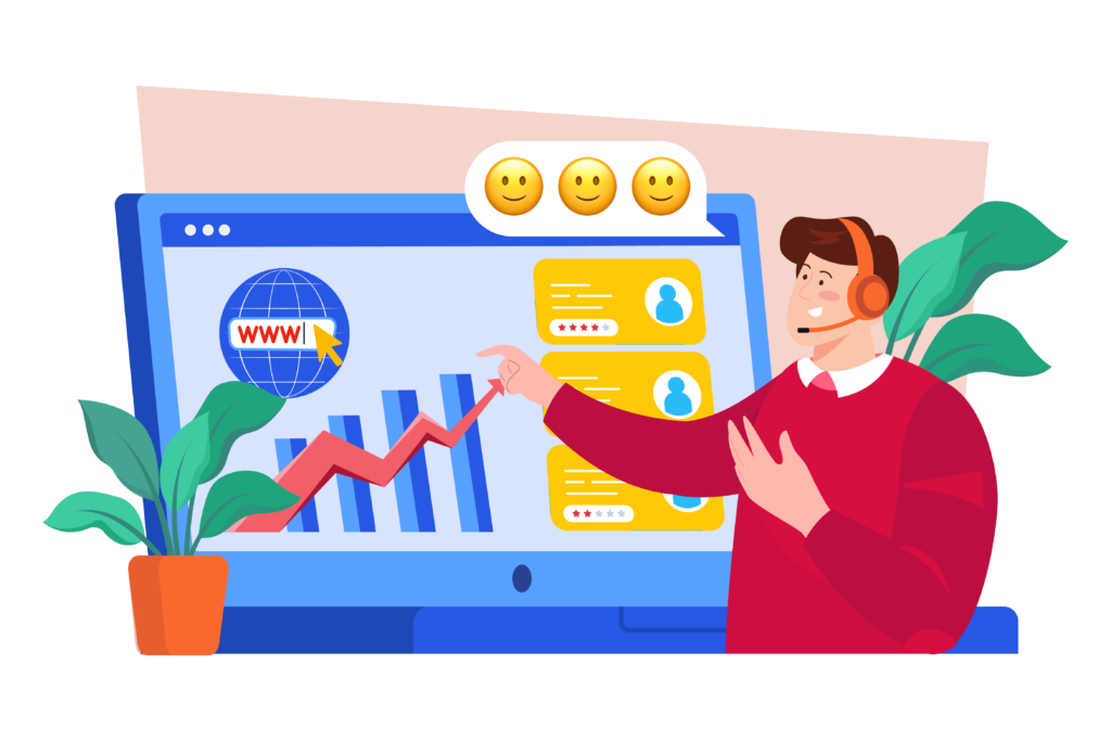 Manager makes customers happy illustration