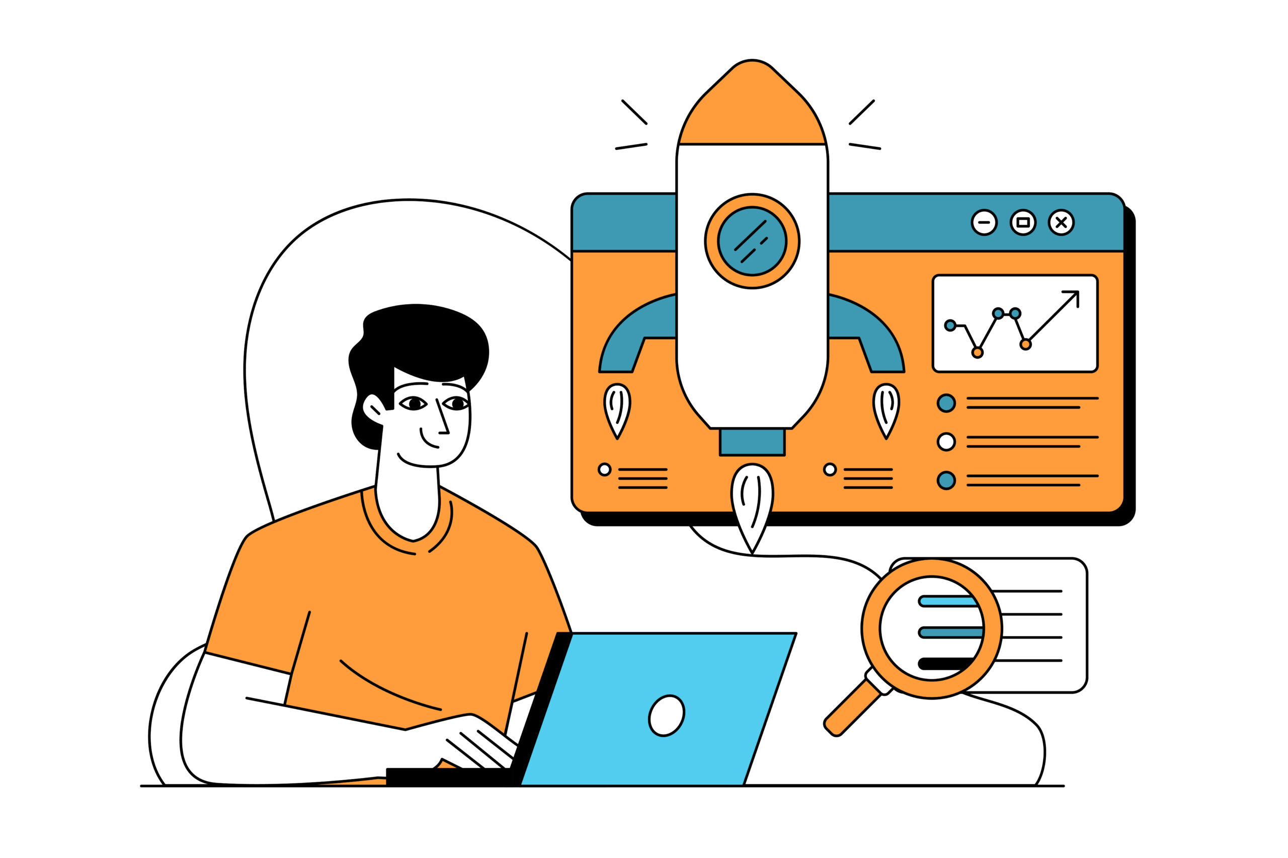 Man manages high traffic website illustration