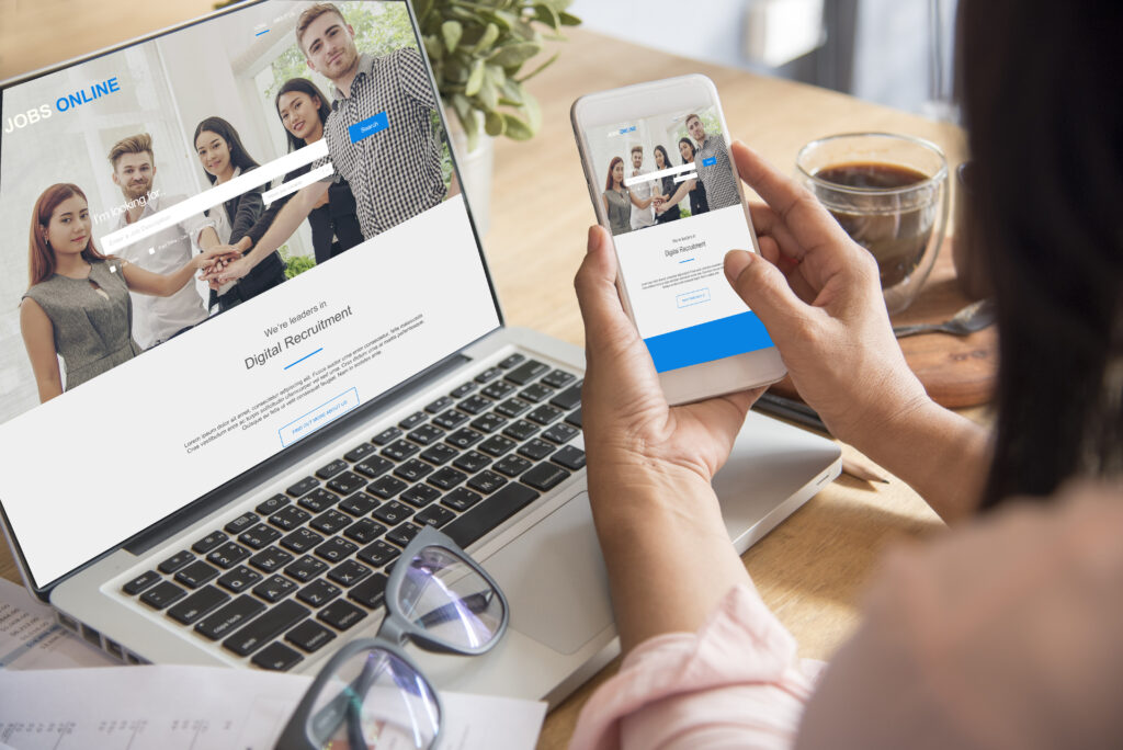  Woman working from home using laptop online meeting in home office